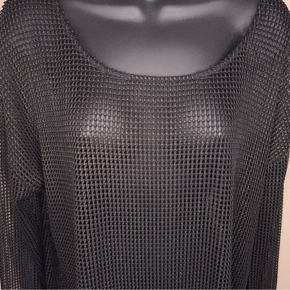 LARGE ROCK AND REPUBLIC BLACK GOLD SHIMMER MESH TOP GOTH PUNK BIKER - Picture 6 of 11